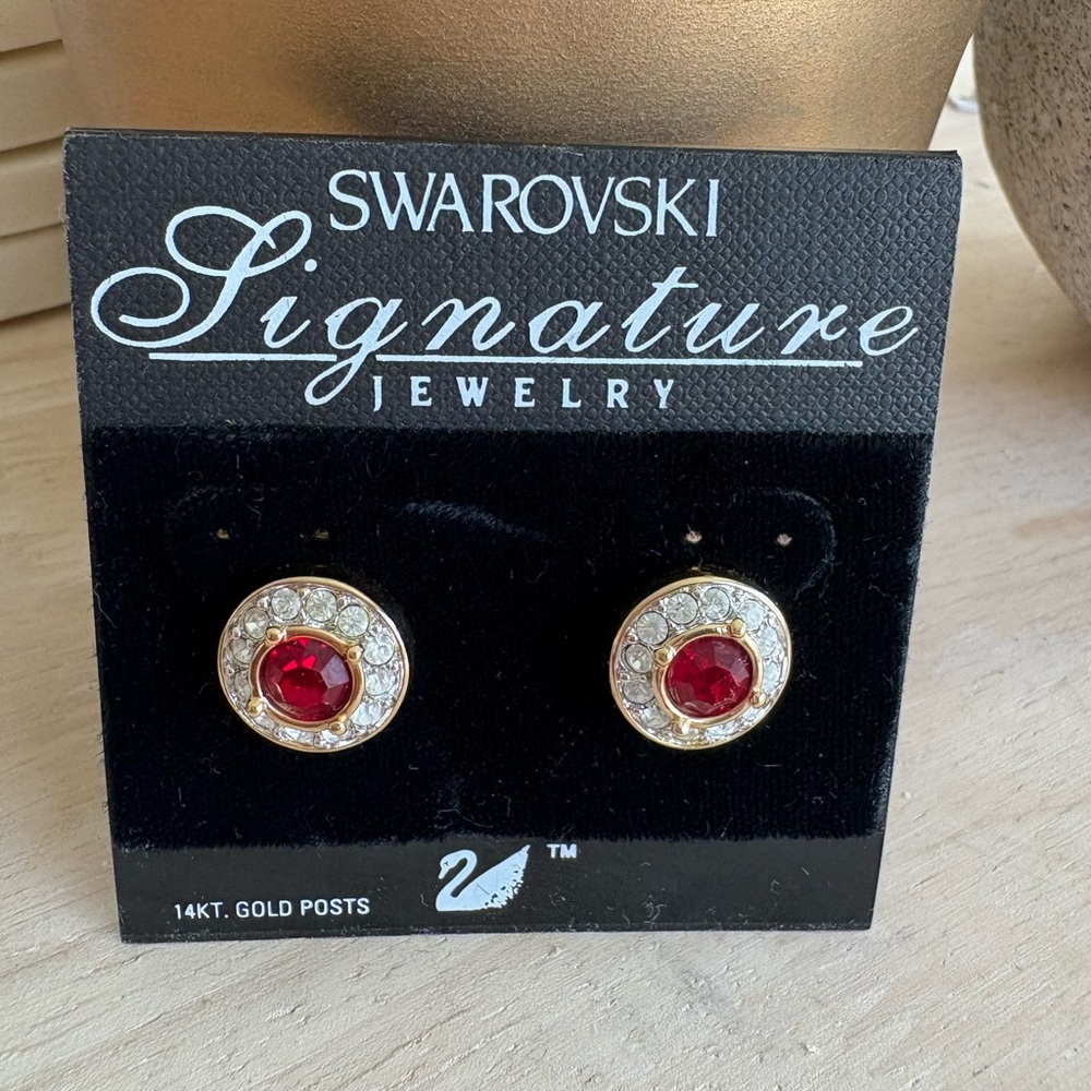 Vintage Swarovski Red and Crystal Earrings in gold tone